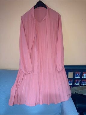 Light Pink Pleated Long-Sleeve Dress